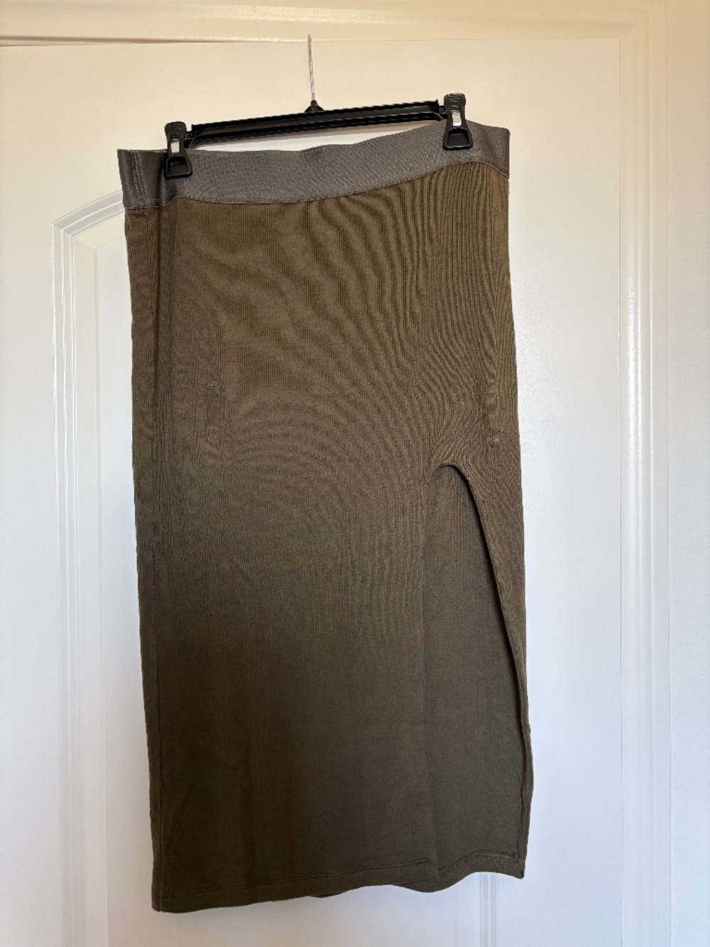 Alix NYC Olive green mid length skirt with slit